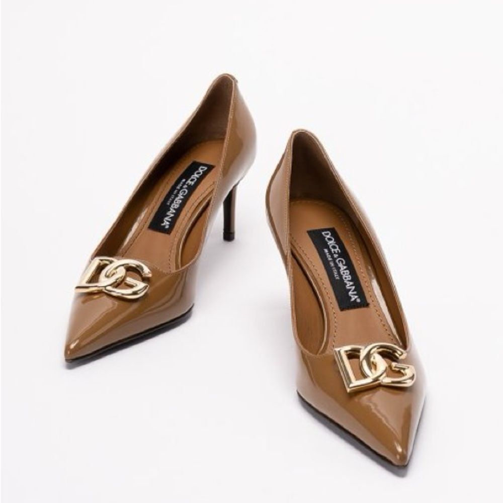 Dolce & Gabbana Patent Leather DG Calf Skin Pumps 60 Brown Size 36 New w/DustBag